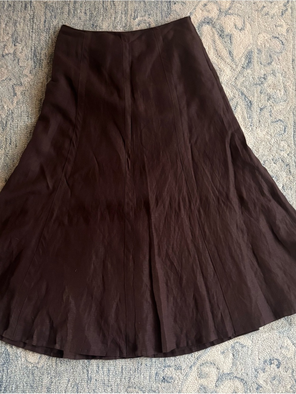 Vintage 90's Chocolate Brown Linen Blend Lined A-Line Panel Skirt
